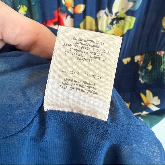 Anthropologie MAEVE Evaline Blue Floral Short Cap Sleeve Dress Smocked S Small - Picture 9 of 10